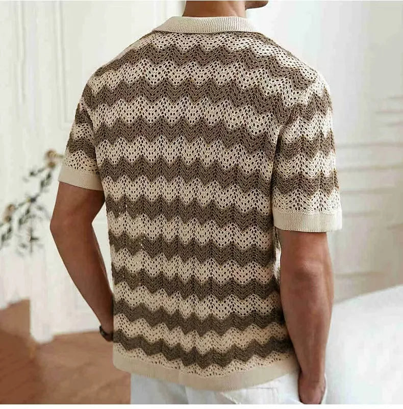 Monaco Wave Knit Button-Up