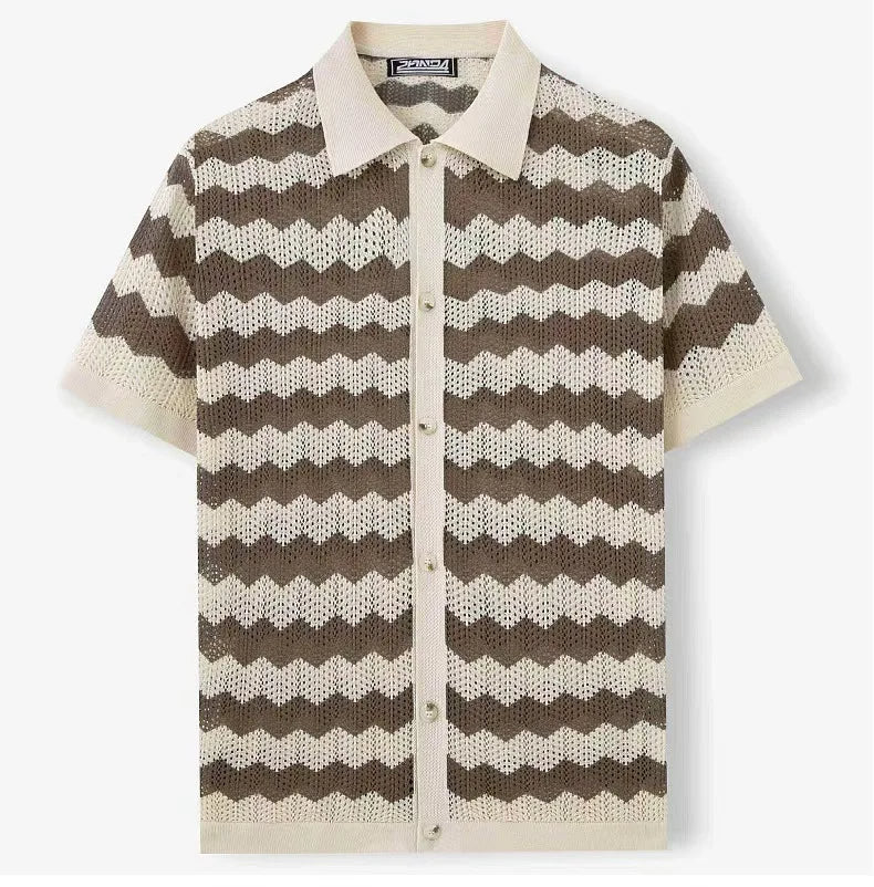 Monaco Wave Knit Button-Up