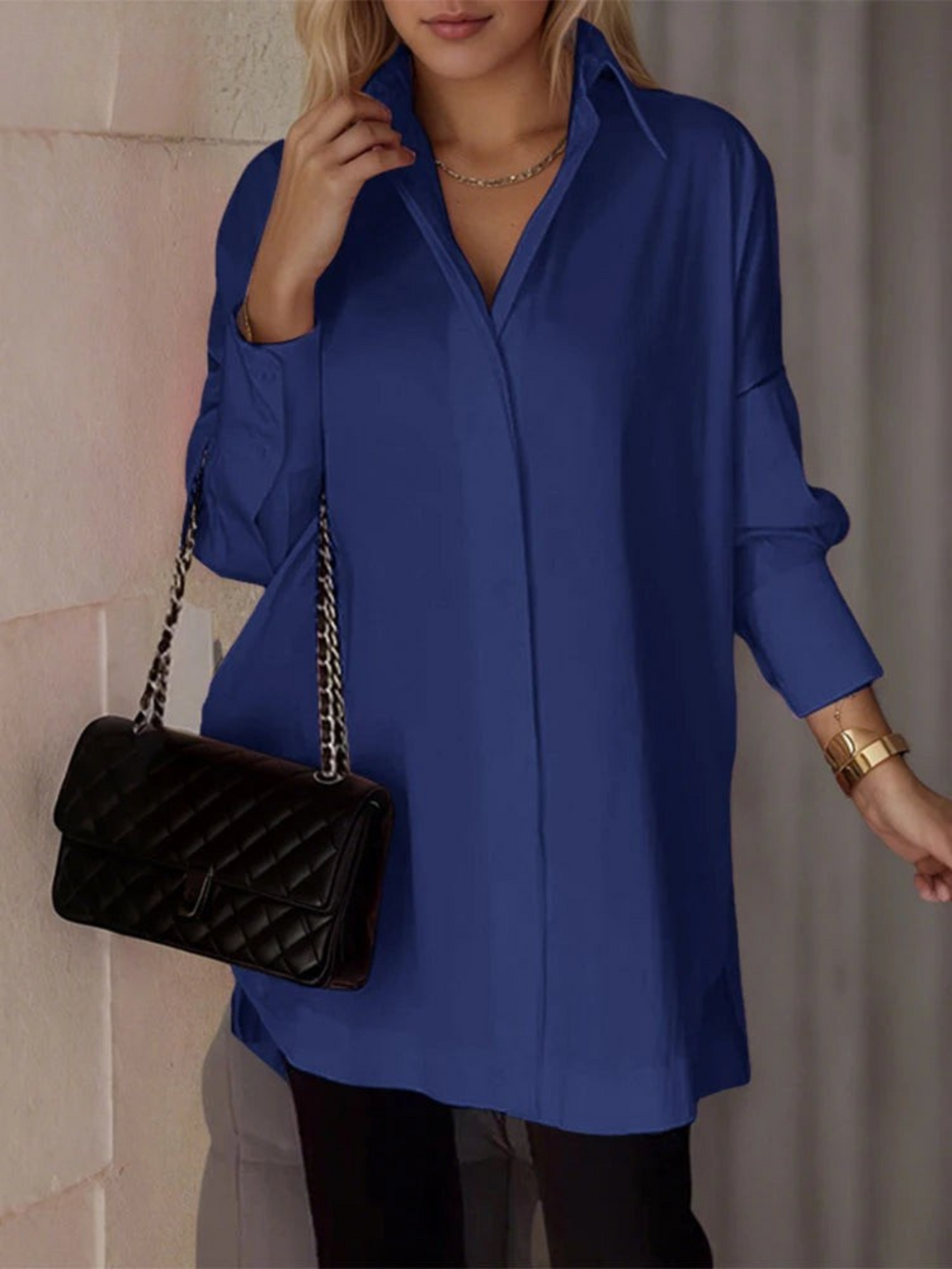 Oversized Lapel Button Shirt Dress