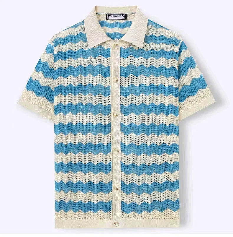Monaco Wave Knit Button-Up
