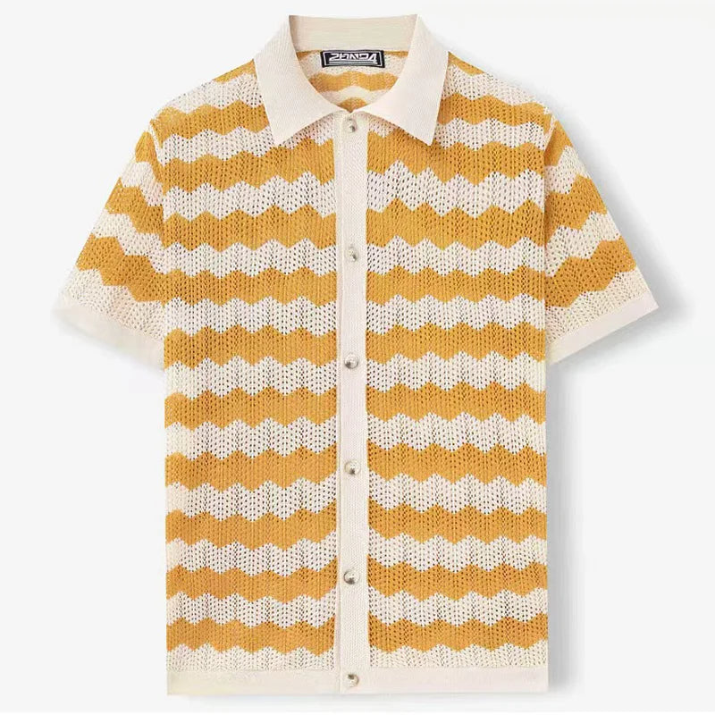Monaco Wave Knit Button-Up