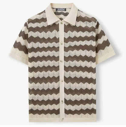 Monaco Wave Knit Button-Up
