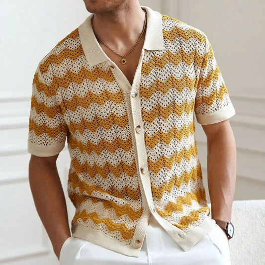 Monaco Wave Knit Button-Up