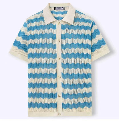 Monaco Wave Knit Button-Up